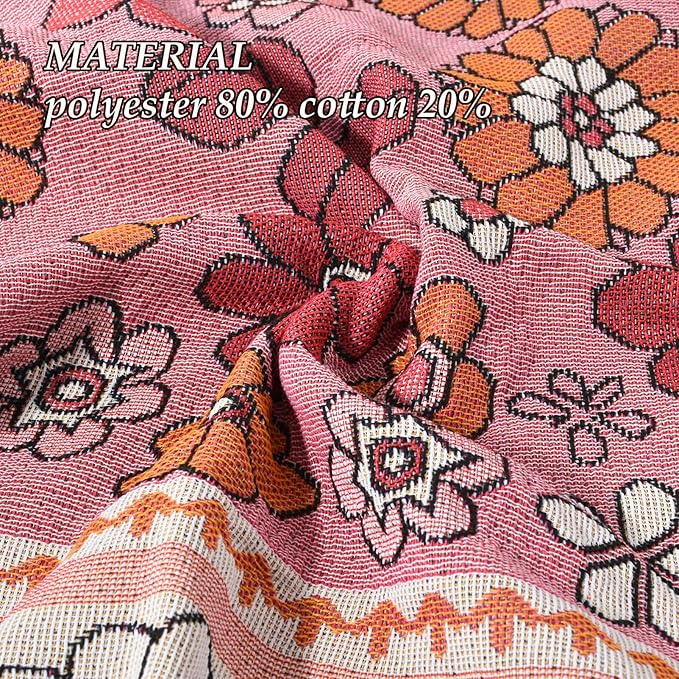 Snycler Flowers and Plants Throw Blanket for Bed 50 * 60inch Woven Blanket Cotton Polyester Farmhouse Decor for Indoor Outdoor Sofa Bedroom Garden，All Season （Dark Pink）