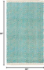 SAFAVIEH Natural Fiber Collection Area Rug - 5' x 8', Turquoise & Natural, Handmade Boho Diamond Tassel Jute, Ideal for High Traffic Areas in Living Room, Bedroom (NF266C)