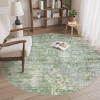 5x5 Green/Ivory Round Rug 5ft Living Room Circle Rug Vintage Round Area Rug Non Slip Indoor Carpet for Entryway Dining Room Bedroom