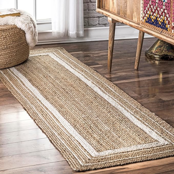 Nuloom Rikki Off-White/Natural, 2'6" x 8', Coastal Braided, Jute, Soft and Textured, High Traffic, Stain Resistant, Easy Clean, Durable Runner for Bedroom, Living Room, Dining, Foyer, Entryway