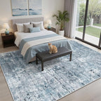 5x8 Area Rugs Blue/Grey Low Pile Indoor Washable Trendy Faded Style Rugs for Bedroom Living Room Dining Room Foldable Non-Slip Thin Print Home Office Mat