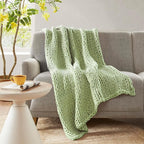 Madison Park Boho Throw Blanket, Soft Blanket Handmade Gift Home Decor, Lightweight & Breathable All Seasons Spring Chunky Knit Blanket, Knitted Throw for Couch, Bed Blanket, 50"x60"Sage Green