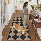 2x6 Checkered Easy Jute Runner Rug Non Slip Hallway Kitchen Washable Outdoor Rug for Entryway Indoor Checkerboard Black Indoor Outdoor Carpet for Bedside Entry Front Door Porch