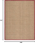 SAFAVIEH Area Rug 9x12 - Natural Fiber Collection - Large - Natural & Red, Seagrass, Basketweave Pattern with Border (NF114D)