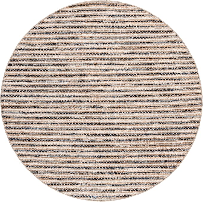 SAFAVIEH Cape Cod Collection Area Rug - 6' Round, Natural & Navy, Handmade Jute Blend, Braided Design, Ideal for The Living Room, Dining, Bedroom (CAP151N)