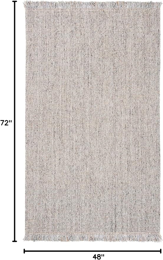 SAFAVIEH Natural Fiber Collection Accent Rug - 4' x 6', Grey & Natural, Handmade Woven Fringe Jute, Ideal for High Traffic Areas in Entryway, Living Room, Bedroom (NF826F)