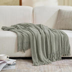 inhand Throw Blanket for Couch Bed,Chunky Chenille Woven Soft Blankets with Tassels, Cozy Boho Farmhouse Fall Winter Decor,Warm for Women,60"x80",Extra Thick-Light Grey