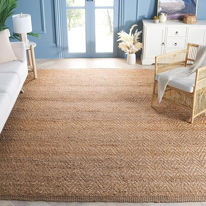 SAFAVIEH Natural Fiber Collection Area Rug - 9' x 12', Natural, Handmade Farmhouse Fringe Jute, Ideal for High Traffic Areas in Living Room, Bedroom (NF731A)