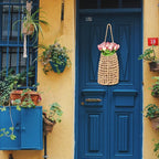 Hiceeden Woven Front Door Basket, Water Hyacinth Hanging Wall Flower Basket, Wall Decor Boho Decoration Veggies Storage Basket for Home, Pantry, Garden, Farmhouse