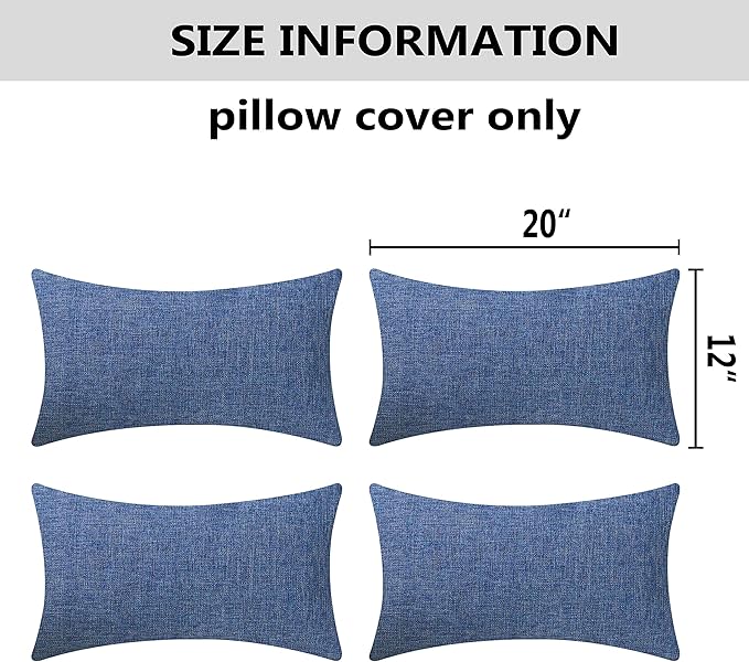 Home Brilliant 12 x 20 Linen Lumbar Pillow Cover Rectangular Decorative Pillow Cases for Couch Bed Sofa, 12x20 inches, Set of 4, Navy Blue