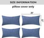Home Brilliant 12 x 20 Linen Lumbar Pillow Cover Rectangular Decorative Pillow Cases for Couch Bed Sofa, 12x20 inches, Set of 4, Navy Blue