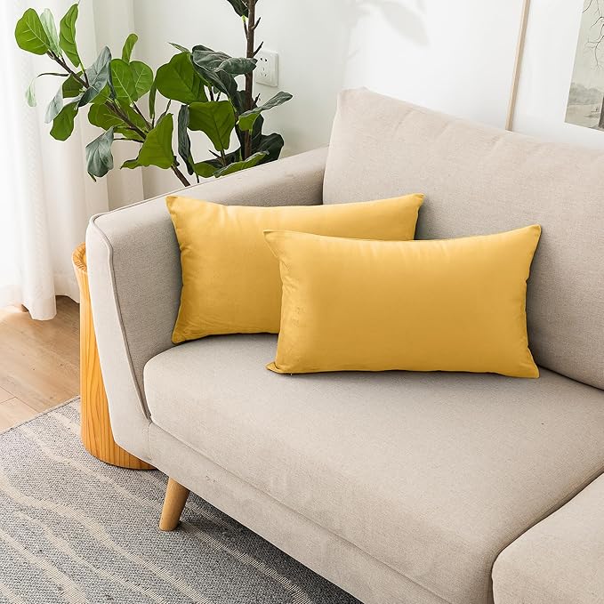NiNi ALL Decorative Throw Pillow Covers Velvet 12x20 Inch Pack of 2 Yellow Cushion Covers Soft for Couch Sofa Bedroom Living Room Outdoor