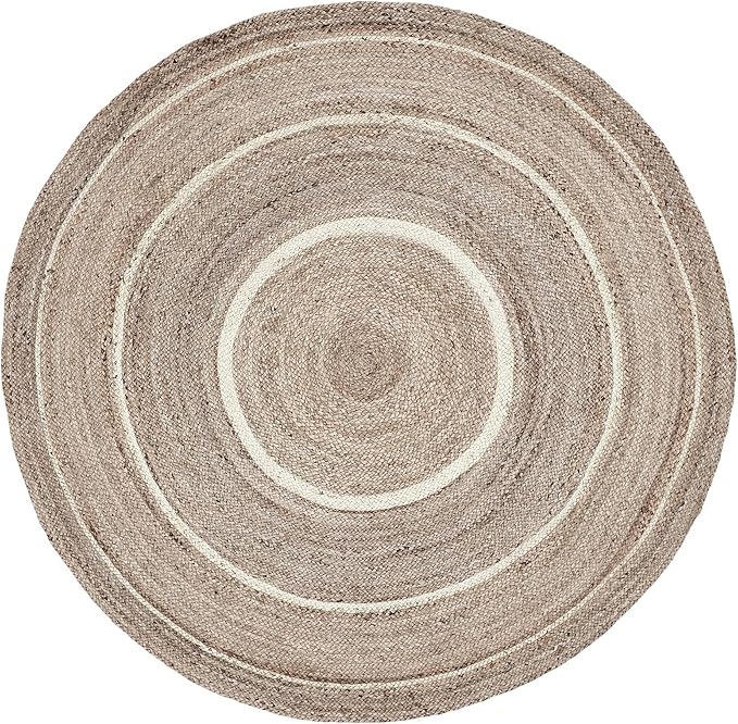 VHC Brands Jute Rug with Pad, Natural & Crème, 8 Feet Round