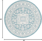 Rugs.com Outdoor Aztec Collection Rug – 3 Ft Round Aqua Flatweave Rug Perfect for Kitchens, Dining Rooms