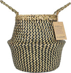 Blueming Wicker Plant Basket – Small 8-9 Inch Medium Seagrass Pot for Faux Olive Tree, Snake Plant or Houseplants, Black Decorative Planter for Home Decor