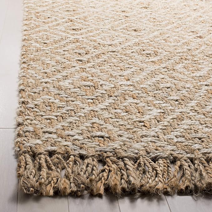 SAFAVIEH Area Rug 8x10 - Natural Fiber Collection - Large - Ivory & Natural, Handmade Jute, Boho Style, Diamond Pattern, Ideal for Living Room, Bedroom, Dining Space (NF266A)
