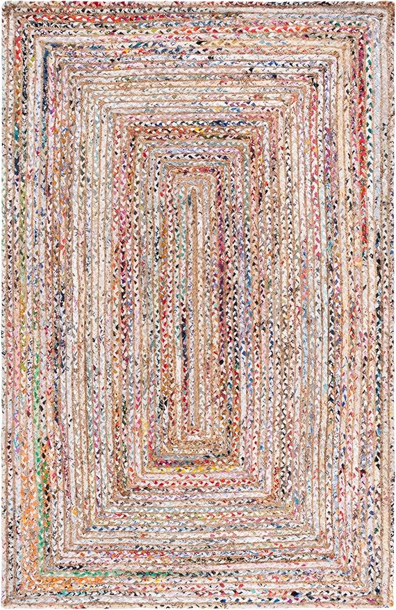 SAFAVIEH Area Rug 6x9 - Cape Cod Collection - Beige & Multi, Handmade Jute & Cotton, Woven Braided Design (CAP202B)