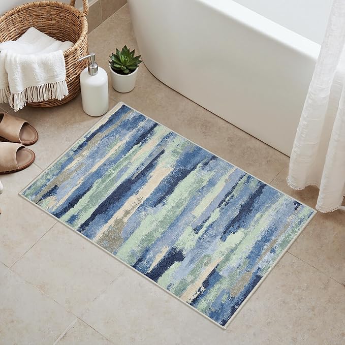 GENIMO 2X3 Washable Modern Doormat, Non-Slip Low Pile Chenille Area Rug, Small Entry Mat for Entrance Hallway Kitchen Bathroom, Sage & Tide