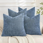 Set of 4 Soft Textured Decorative Throw Pillow Covers 18x18 Inch Cozy Farmhouse Cushion Cover Square Accent Pillow Cases for Bed Couch Sofa Living Room, Smoke Blue