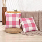CARRIE HOME Pink Buffalo Plaid Couch Pillow Covers 18x18 Set of 2 Outdoor Hot Pink Decorative Farmhouse Checkered Linen Throw Pillow Covers 18 x 18 for Bed Room Couch Patio and Yard
