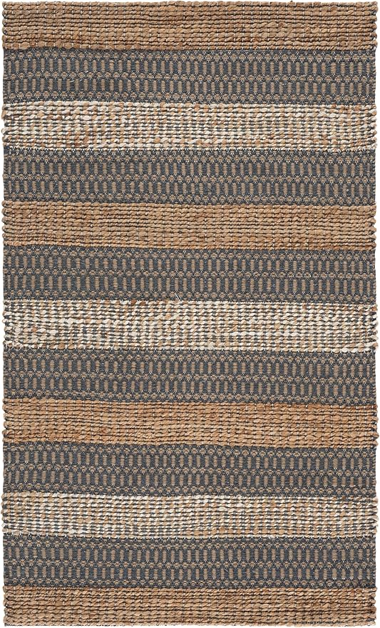 SAFAVIEH Natural Fiber Collection Accent Rug - 3' x 5', Grey & Natural, Handmade Flat Weave Stripe Jute & Cotton, Ideal for High Traffic Areas in Entryway, Living Room, Bedroom (NFB652F)