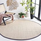SAFAVIEH Area Rug 4' Round - Natural Fiber Collection - Marble & Dark Grey, Sisal, Woven Design with Border (NF143D)