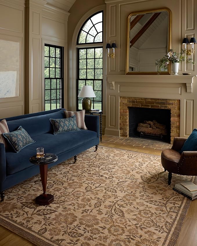 Loloi Chris Loves Julia Rue Collection RUE-03 Bark/Mocha 3'-6" x 5'-6" Accent Rug Jute Neutral Floral Living Room Bedroom Rug