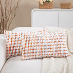 Boho Lumbar Pillow Covers Set of 2-12x20 Inch Orange Farmhouse Tufted Long Boho Throw Pillows, Neutral Fluffy Modern Pillow Cases Rectangle Accent Pillowcase for Couch Bed Sofa Home Decor