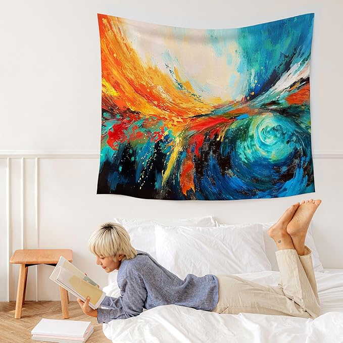WARDOS Modern Abstract Tapestry, Colorful Modern Tapestry Wall Hanging, Blue and Orange Abstract Wall Blanket Decor for Home Living Room Bedroom, 50x60 Inch