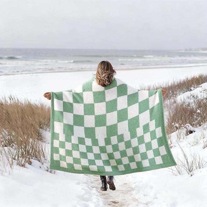 Joiedomi Throw Blanket for Couch, Sage Green Checkered Knitted Blankets Gifts for Women Mom Girls, Cozy Cute Soft Throw Home Room Decor Aesthetic Women Mothers Birthday Gifts 50x70 Inches
