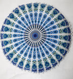 CRAFT KALA Boho Large Floor Pillow Pouf Cover Mandala Meditation Room Pillow Cover for Adults Round Bohemian Seating Pouf Cushion Cover for Kids Playroom 22" Green Sky Peacock