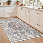 Washable 3x5 Kitchen Area Rugs: Cozy Soft Beside Low Pile Carpet for Living Room Bedroom Indoor Light-weight Doormat Anti-Slip Thin Low-Pile Rug for Entryway Nursery Small Vintage Floor Mat(3x5,Brick)