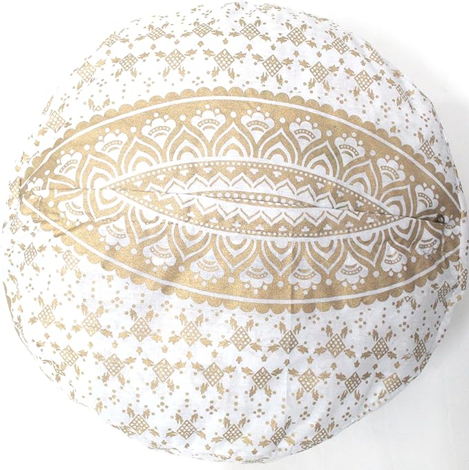 ICC Floor Pillows & Cushion covers Decorative Hippie Mandala Pouf Pillow covers Seating Meditation Cushion Cover Large Boho Ottoman Case Pillowcase Couch White Gold Ombre 16" Round