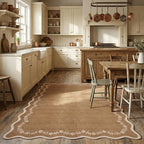 GarveeHome 3x5 Scalloped Washable Area Rug for Bedroom,Soft Solid Brown Entryway Rug Farmhouse Kitchen Mat Non Slip Low Pile Carpet Stain Resistant Throw Rug for Bedside Kids Room Office Dining Room