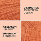 Superior Fleece Boho Jacquard Blanket, Decorative Blankets for Bedroom, Sofa, Plush, Fluffy, Soft, Cute Room Decor, Beautiful Cover, Comfort Essentials, Arctic Collection, Full/Queen, Dusty Orange