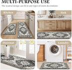 Boho Kitchen Mats for Floor 2 Piece Set Anti Fatigue Cushioned PVC Kitchen Rugs Non Slip Waterproof Farmhouse Mats 2/5 Inch Comfort Standing Mat for Laundry, 17.3"x59"+17.3"x28", Black Brown Grey