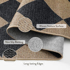Lahome Colette Checkered Easy Jute Runner Rug, 2x8 Hallway Kitchen Runner Rug Non Slip Washable Outdoor Carpet for Entryway Indoor, Checkerboard Black Indoor Outdoor Carpet for Hallway 8ft Entry