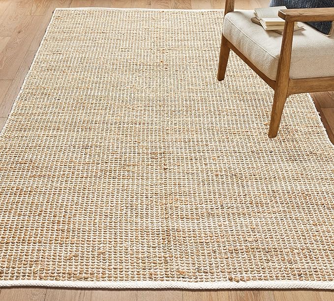 Chardin home 5x7 Jute Cotton Handwoven Area Rug | Braided Boho Farmhouse Rug in Natural Jute/Ivory | Rustic Vintage Floor Covering for Living Room, Bedroom, Kitchen, and Entryway