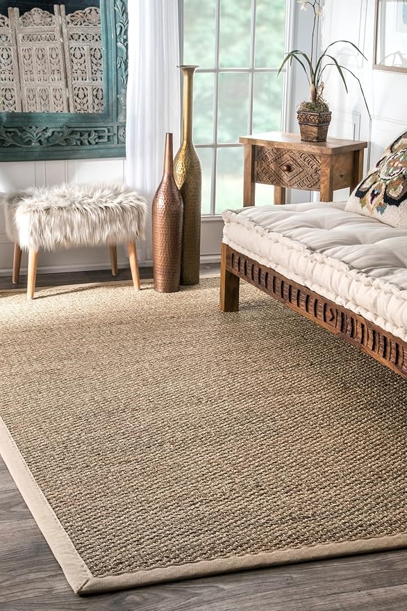 Nuloom Elijah Beige/Natural, 6' Square, Basketweave, Seagrass, Soft and Textured, High Traffic, Stain Resistant, Easy Clean, Durable Area Rug for Bedroom, Living Room, Dining, Den, Foyer, Entryway