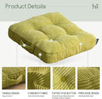 HIGOGOGO Floor Pillow Cushion for Adults, Meditation Cushion Pillow, Large Square Floor Sitting, Tufted Corduroy Cover, for Tatami Living Room or Yoga, 22x22 Inch, 2Pack, Green