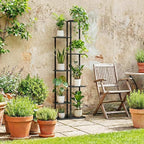 Plant Stand Indoor 7 Tier 8 Potted Metal Wood Plant Shelf, Multiple Flower Pots Corner Tall Plant Holder Stands for Living Room Balcony Bedroom, Black