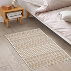 Cotton Morroccan Area Runner Rug 27x45 Inches - Beige, Non Slip Soft & Sturdy Patio Runners Ideal for Hallways, Entryway, Kitchen, Bedroom | Machine Washable Neutral Boho Door Mat for Bathroom