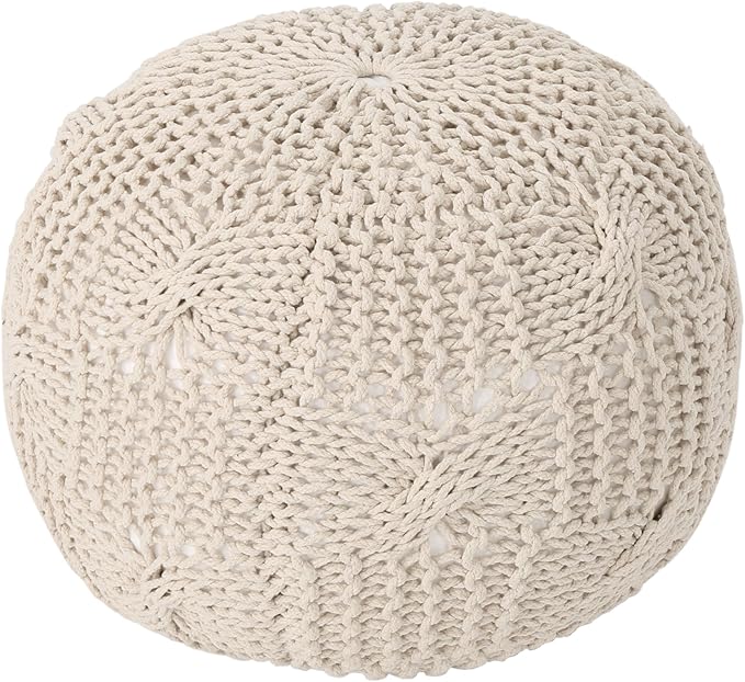 Christopher Knight Home Ansel Knitted Cotton Pouf, Beige