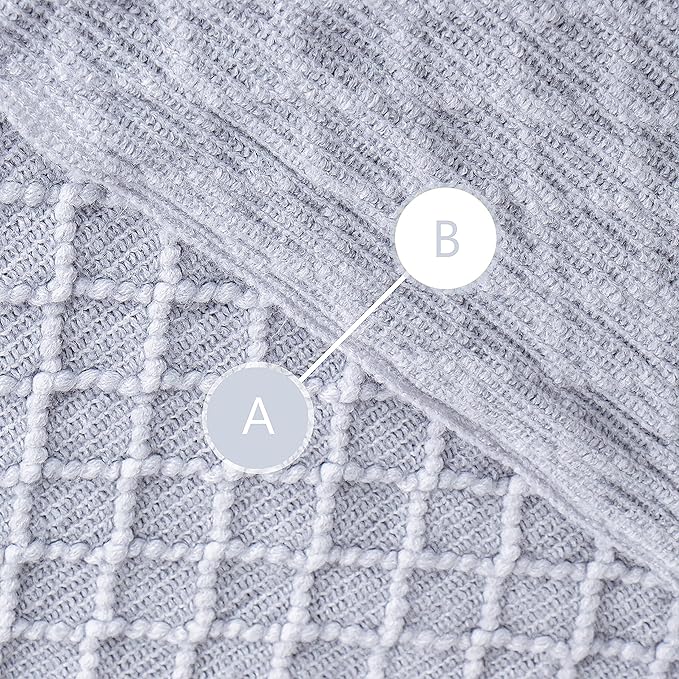 NTBAY Acrylic Knitted Throw Blanket, Lightweight and Soft Cozy Decorative Woven Blanket with Tassels for Travel, Couch, Bed, Sofa, 51x67 Inches, Light Grey Checkered