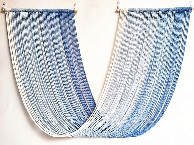 QULBUJ Dip Dye Large Macrame Wall Hanging Tie-Dye Yarn Tapestry Home Boho Wall Decor Ombre Art Headboard Bedroom Living Room 52" Wx34 L (Blue)