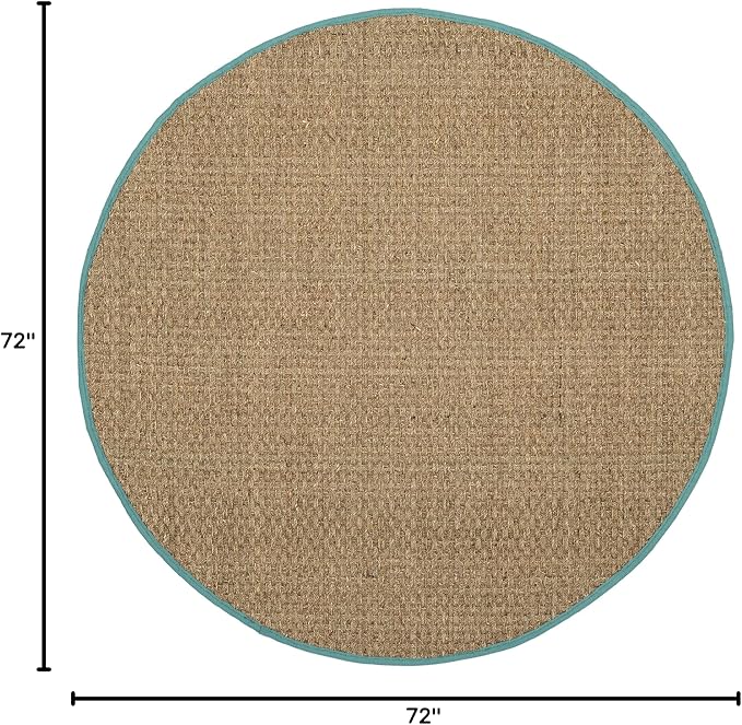 SAFAVIEH Area Rug 6' Round - Natural Fiber Collection - Natural & Teal, Seagrass, Basketweave Pattern with Border (NF114R)