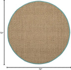 SAFAVIEH Area Rug 6' Round - Natural Fiber Collection - Natural & Teal, Seagrass, Basketweave Pattern with Border (NF114R)