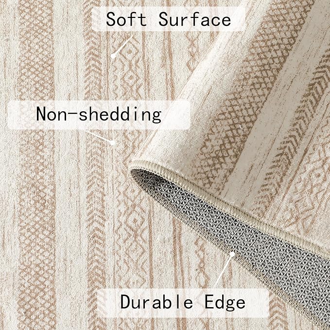 Boho Area Rug 6x9 Beige Living Room Large Office Modern Neutral Kitchen Taupe Washable Indoor Accent Low Pile Geometric Carpet Distressed Throw Rug Bedroom Dining Room