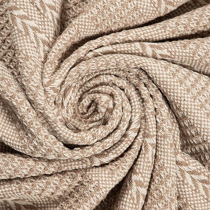 Chardin home Beige Braided Waffle Weave Throw, 50x60 Inch Recycled Cotton- Large, Wearable, Breathable, Skin-Friendly Everyday use Blanket for Couch, Bed, Sofa - Soft Lightweight Picnic Rug