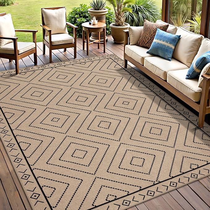 Tangsoo Modern Easy Jute Rug 5x7 Large Washable Area Rug for Dining Room,Geometric Ultra Thin Non-Slip Indoor Outdoor Rug,Farmhouse Carpet for Living Room Patio Bedroom